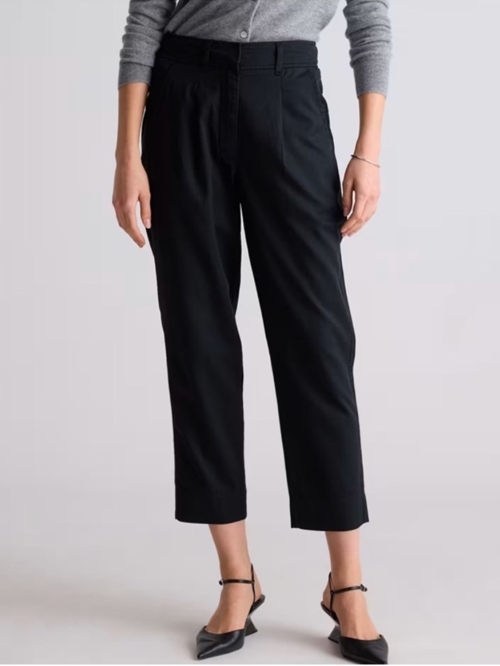 Quince Twill Drapey Black Straight-Leg Ankle Pants